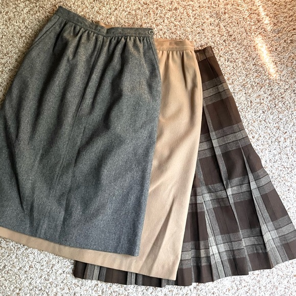 Bundle of 3 Vintage A-Line Skirts | Dark Academia | Neutral Brown, Tan, Grey - Picture 1 of 15